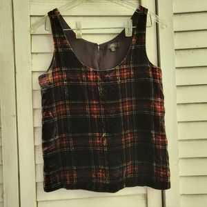 J Crew Dark Plaid Velvet Tank Top Green Red Flannel Pattern 00
